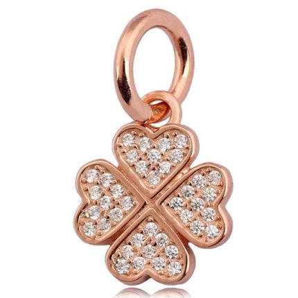 Original Rose Lucky In Love Clover With Crystal Pendant Bead Fit 925 Sterling Silver Bead Charm Bracelet DIY Jewelry