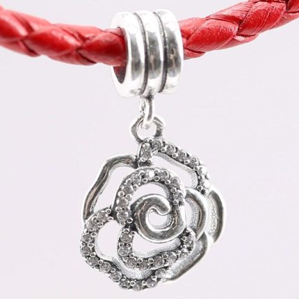 Original Openwork Rose Flower With Crystal Pendant Bead Fit 925 Sterling Silver Bead Charm Bracelet Diy Jewelry